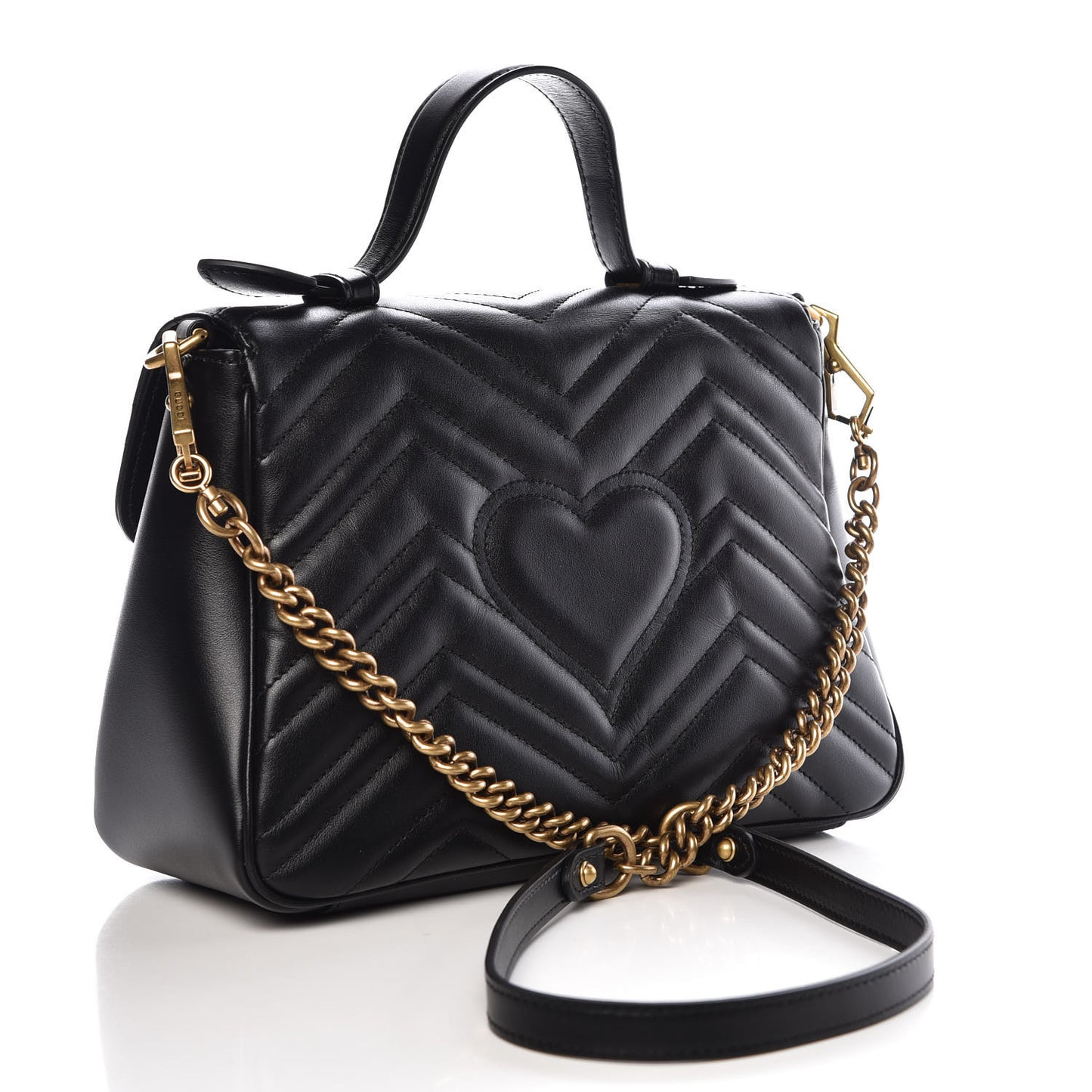 Calfskin Matelasse Small GG Marmont Top Handle Shoulder Bag Black