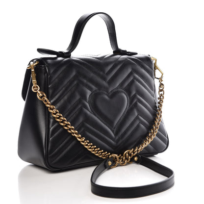 Gucci Calfskin Matelasse Small GG Marmont Top Handle Shoulder Bag Black 3 of 9