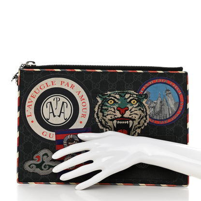Gucci GG Supreme Monogram Night Courrier Zip Wristlet Pouch Black Multicolor 2 of 12