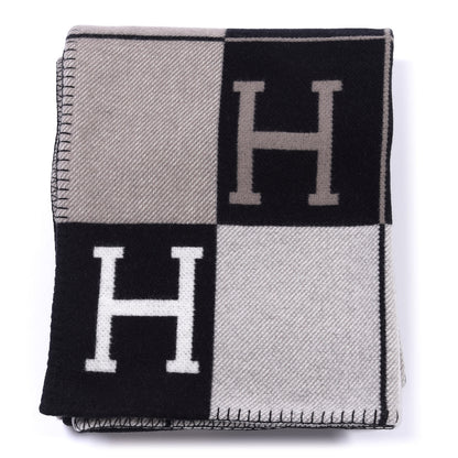 Hermes Wool Cashmere Avalon III Blanket Ecru Black 1 of 3
