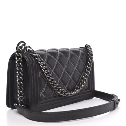 Chanel Iridescent Calfskin Embellished Double Stitch Medium Boy Flap Black 3 of 11