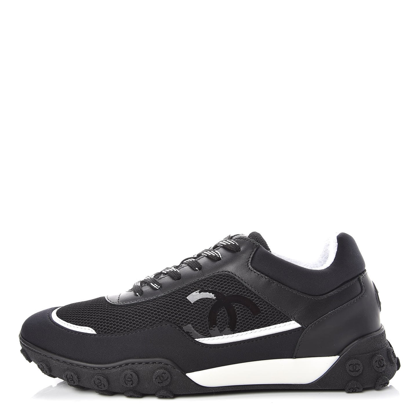 Calfskin Mesh Lycra Sneakers 39 Black