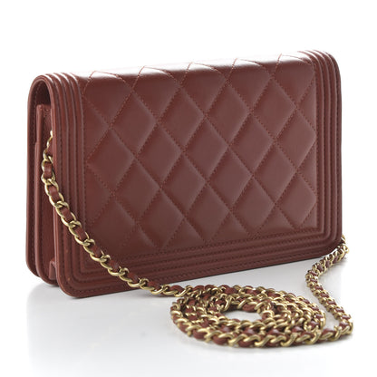 Chanel Lambskin Quilted Boy Wallet On Chain WOC Dark Red 3 of 11