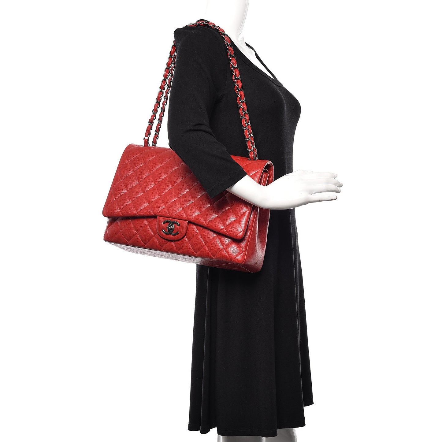 Caviar Quilted Maxi Double Flap Red