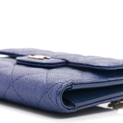 Chanel Iridescent Caviar Flap Quilted Card Holder Wallet Dark Blue 9 of 10