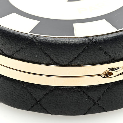 Chanel Lambskin Enamel Quilted Round Poker Chip Clutch With Chain Black White 9 of 11