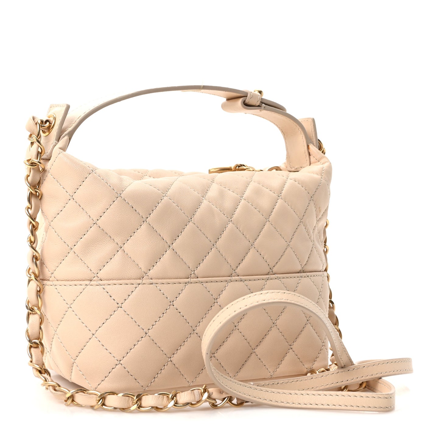 Lambskin Quilted Small Hobo Beige