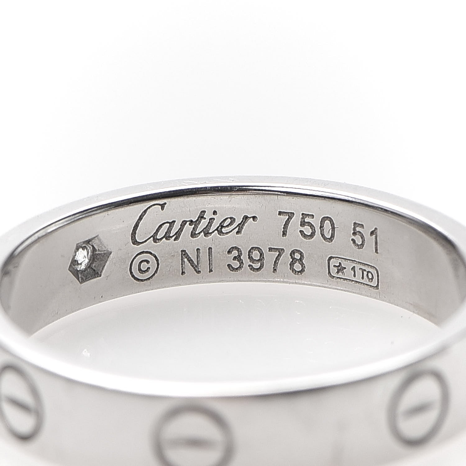 Cartier 18K White Gold Diamond 4mm LOVE Wedding Band Ring 51 5.75 4 of 4
