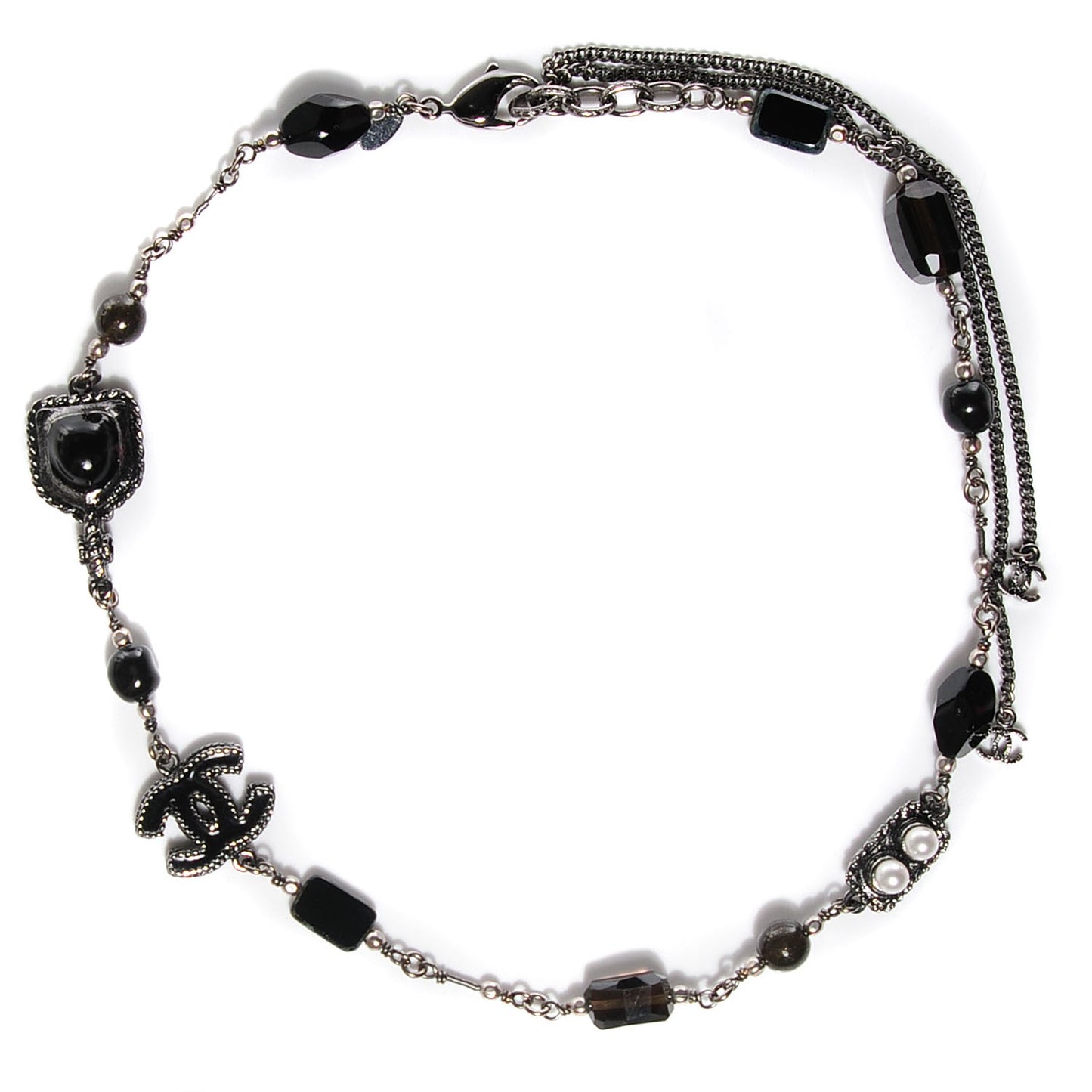 Ruthenium Beaded Enamel CC Necklace Black