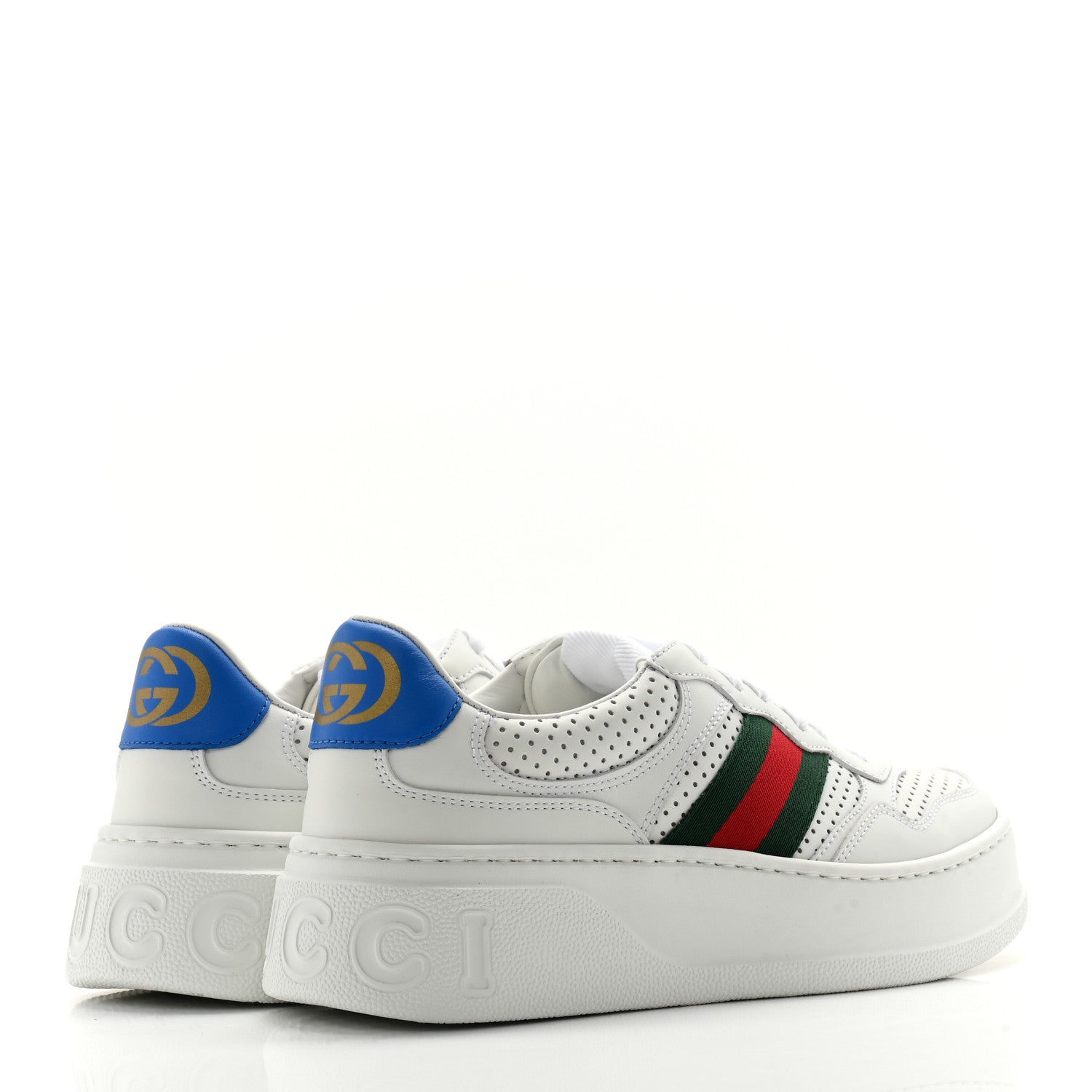 Gucci Calfskin Web Perforated Womens Platform 55mm Sneakers 37 White Bright Splash 4 of 8