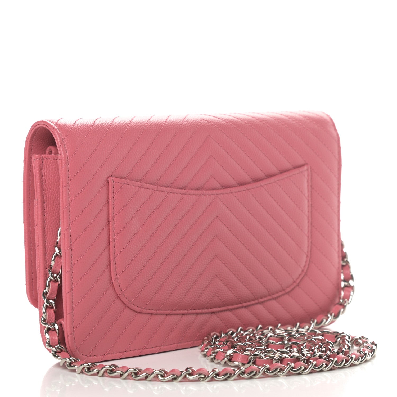 Chanel Caviar Chevron Quilted Wallet On Chain WOC Pink 3 of 13