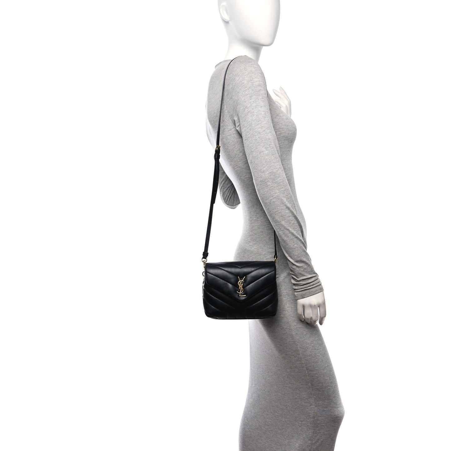 Calfskin Y Quilted Monogram Toy Loulou Crossbody Bag Black