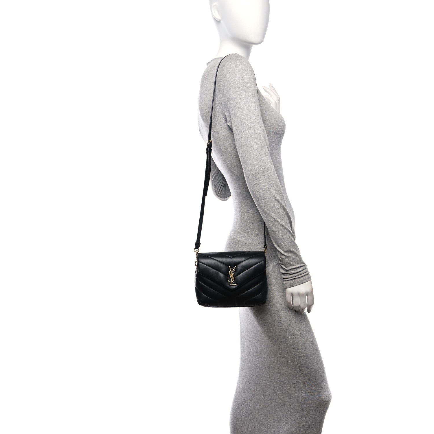Saint Laurent Calfskin Y Quilted Monogram Toy Loulou Crossbody Bag Black 2 of 12