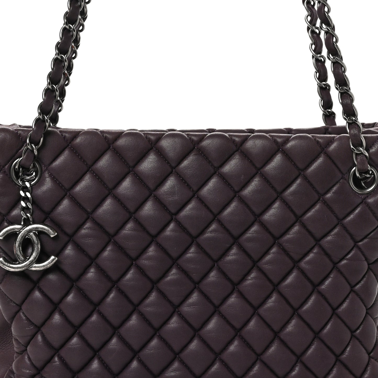 Iridescent Calfskin Small New Bubble Quilt Tote Plum