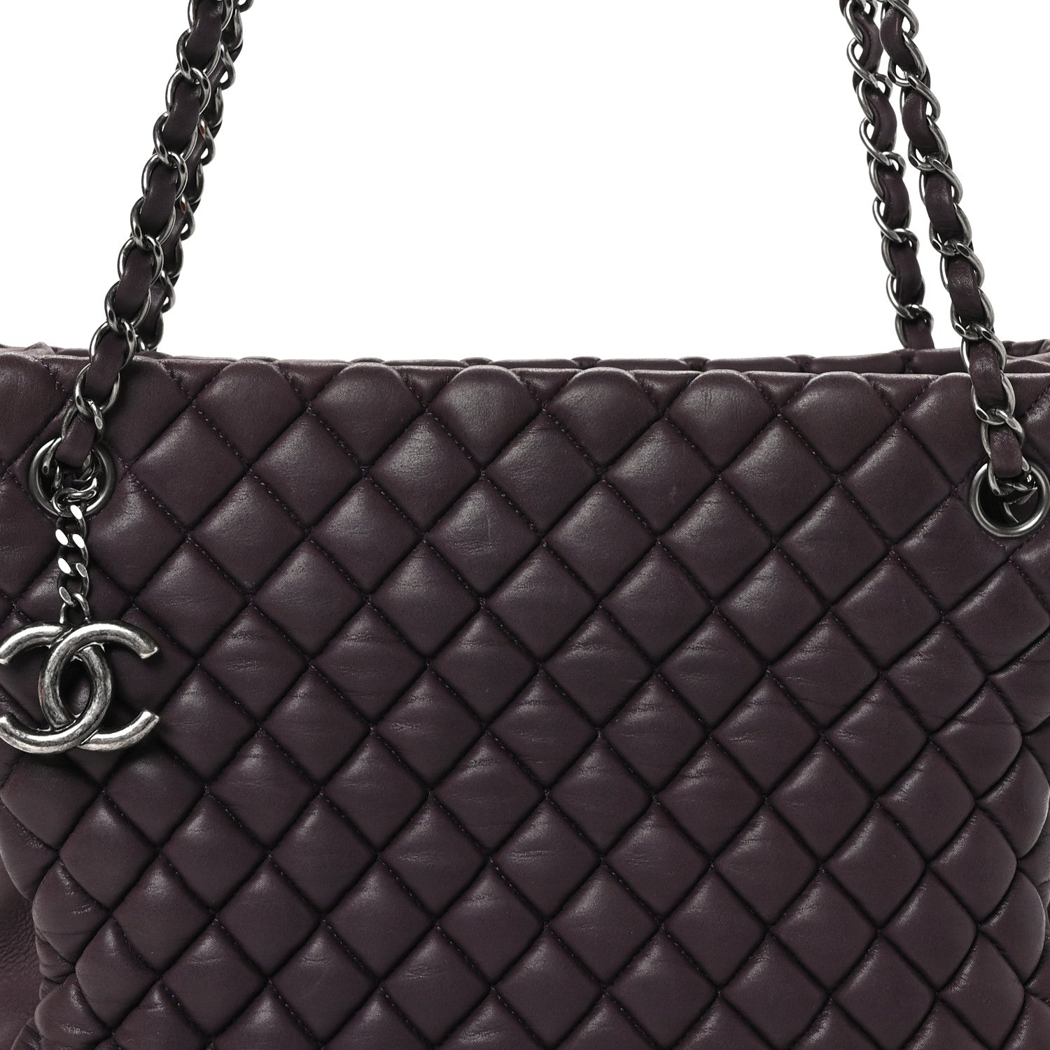 Chanel Iridescent Calfskin Small New Bubble Quilt Tote Plum 9 of 11
