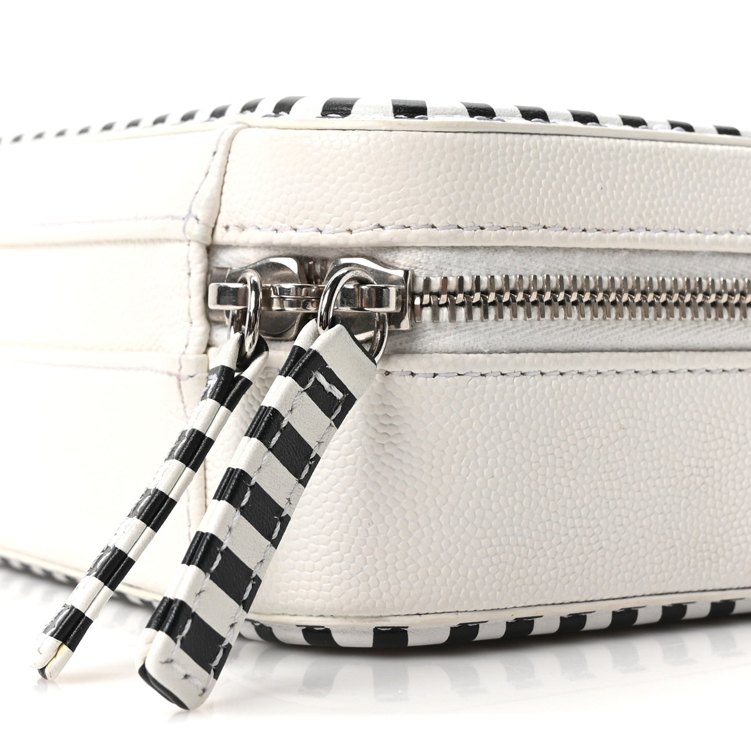 Chanel Caviar Quilted Striped Small CC Filigree Vanity Case White Black 10 of 10