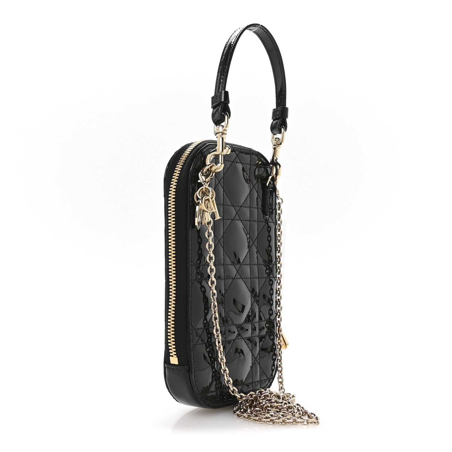 Christian Dior Patent Cannage Lady Dior Phone Holder Black 2 of 12