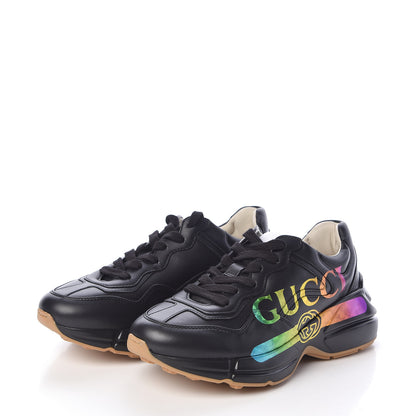 Gucci Calfskin Iridescent Logo Womens Rhyton Sneakers 35.5 Black 3 of 8