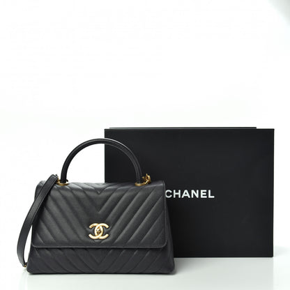 Chanel Caviar Chevron Quilted Small Coco Handle Flap Dark Grey 10 of 10