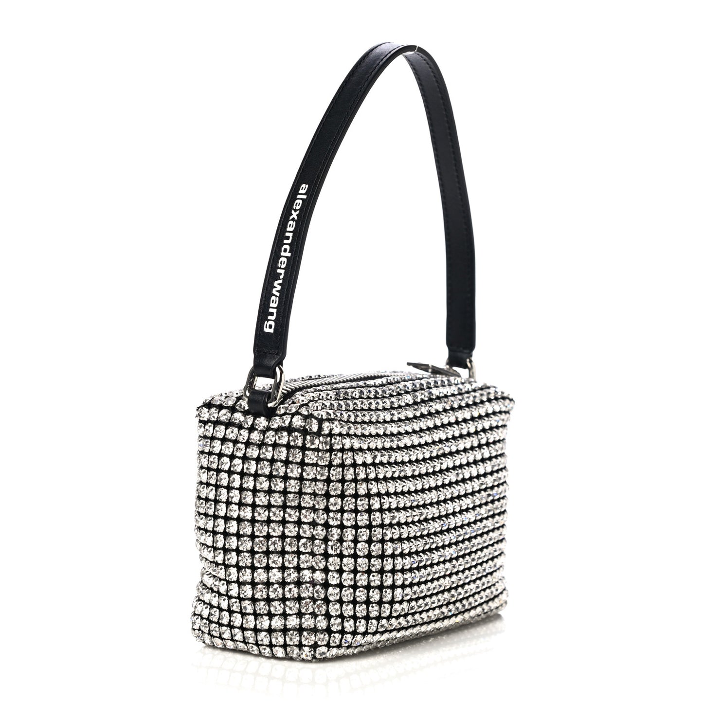 Mesh Crystal Rhinestone Mini Heiress Pouch Black Silver