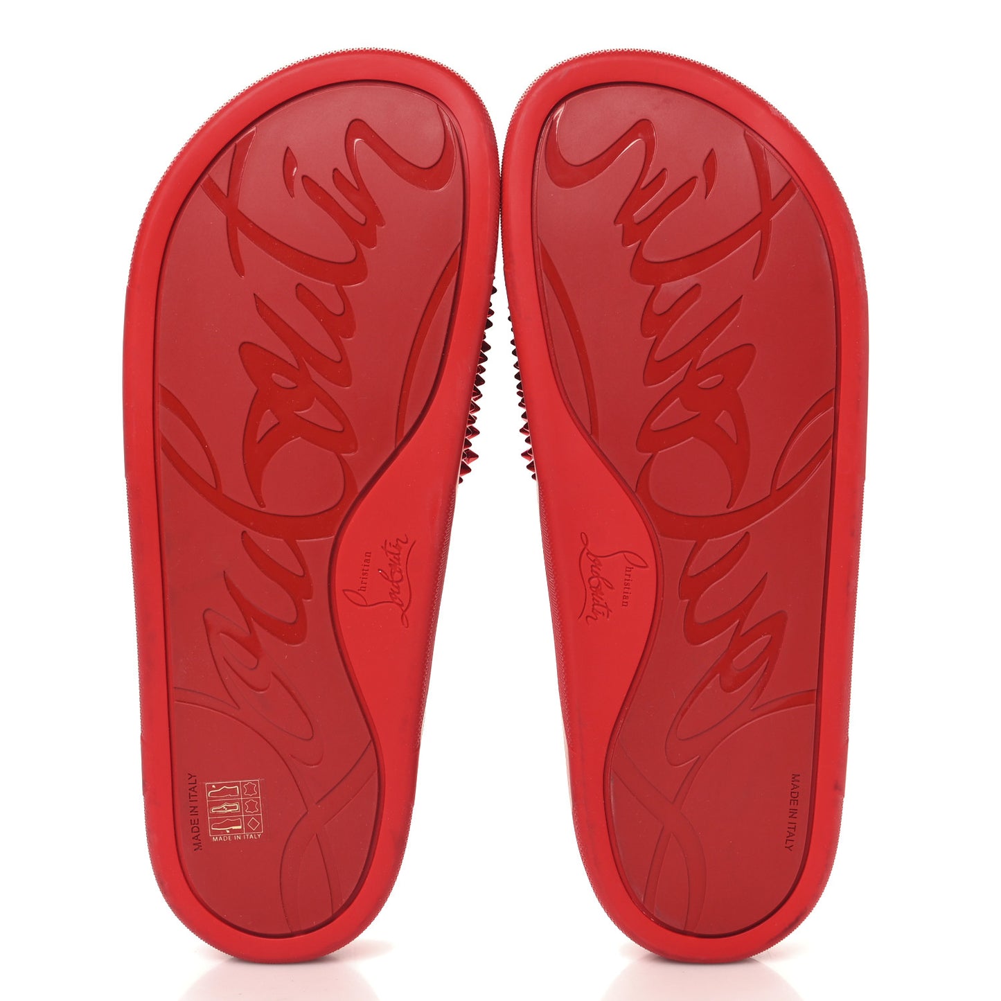 LOUBOUTIN Calfskin Spiked Crocodile Embossed Rubber Pool Fun Platform Flat Slide Sandals 44 Red