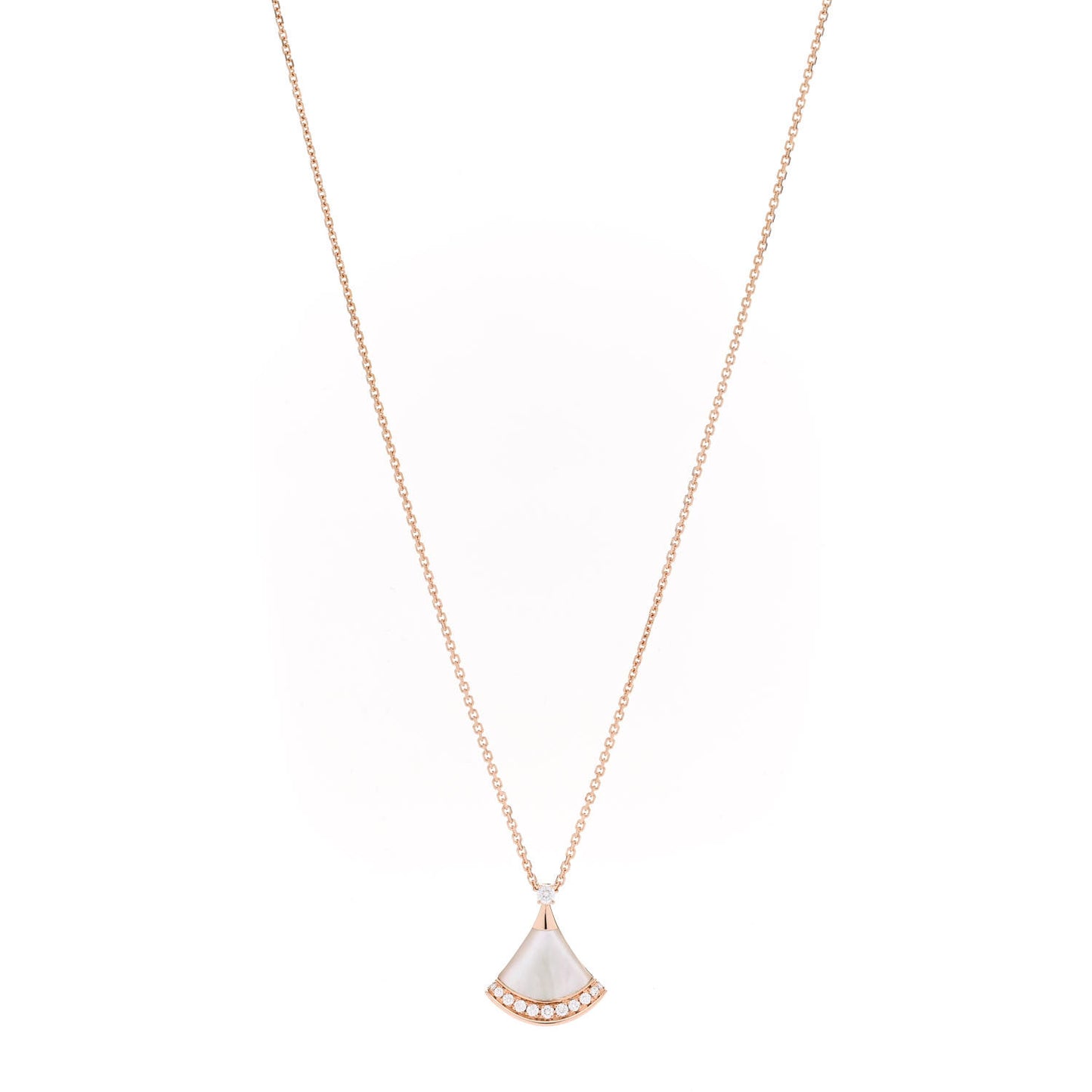 18K Rose Gold Diamond Mother of Pearl Divas' Dream Pave Pendant Necklace