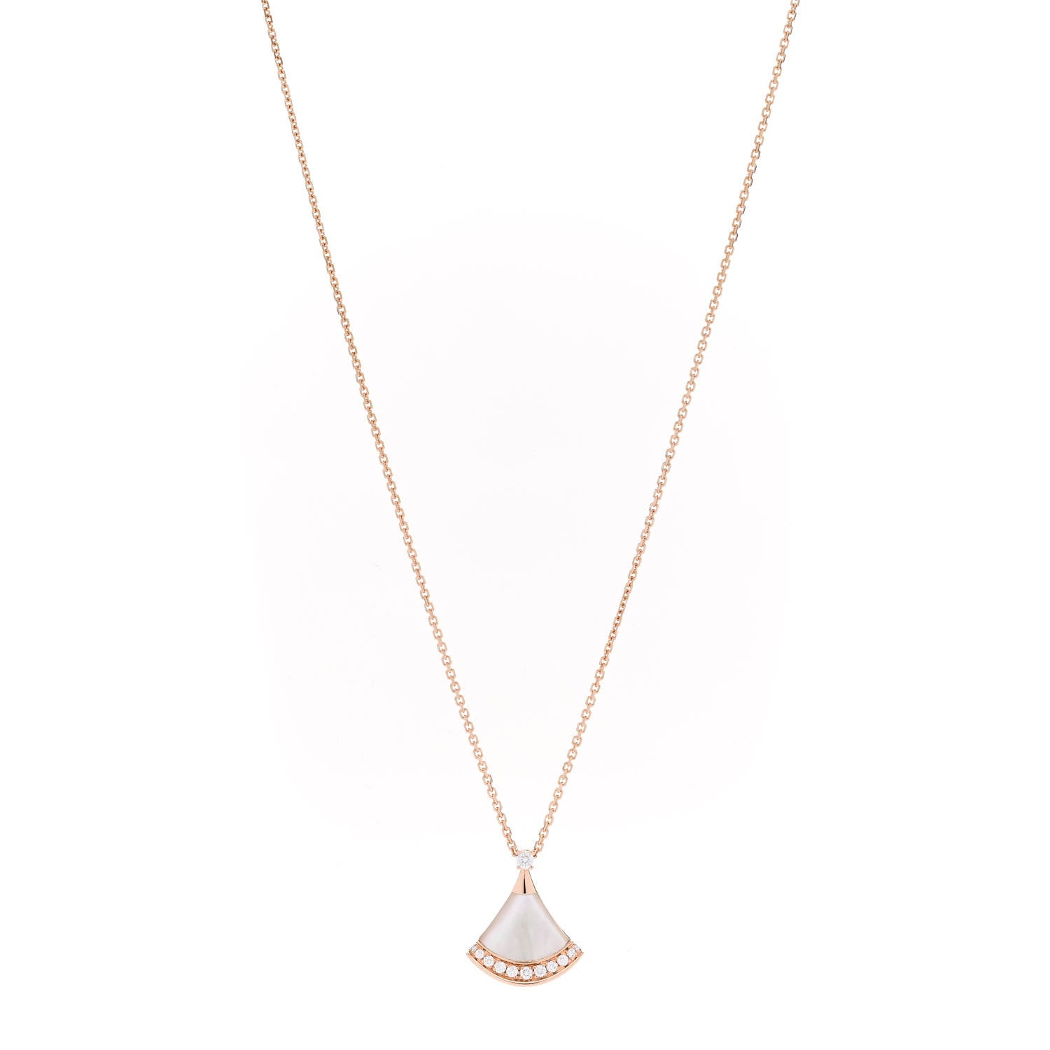 Bulgari 18K Rose Gold Diamond Mother of Pearl Divas' Dream Pave Pendant Necklace 1 of 8