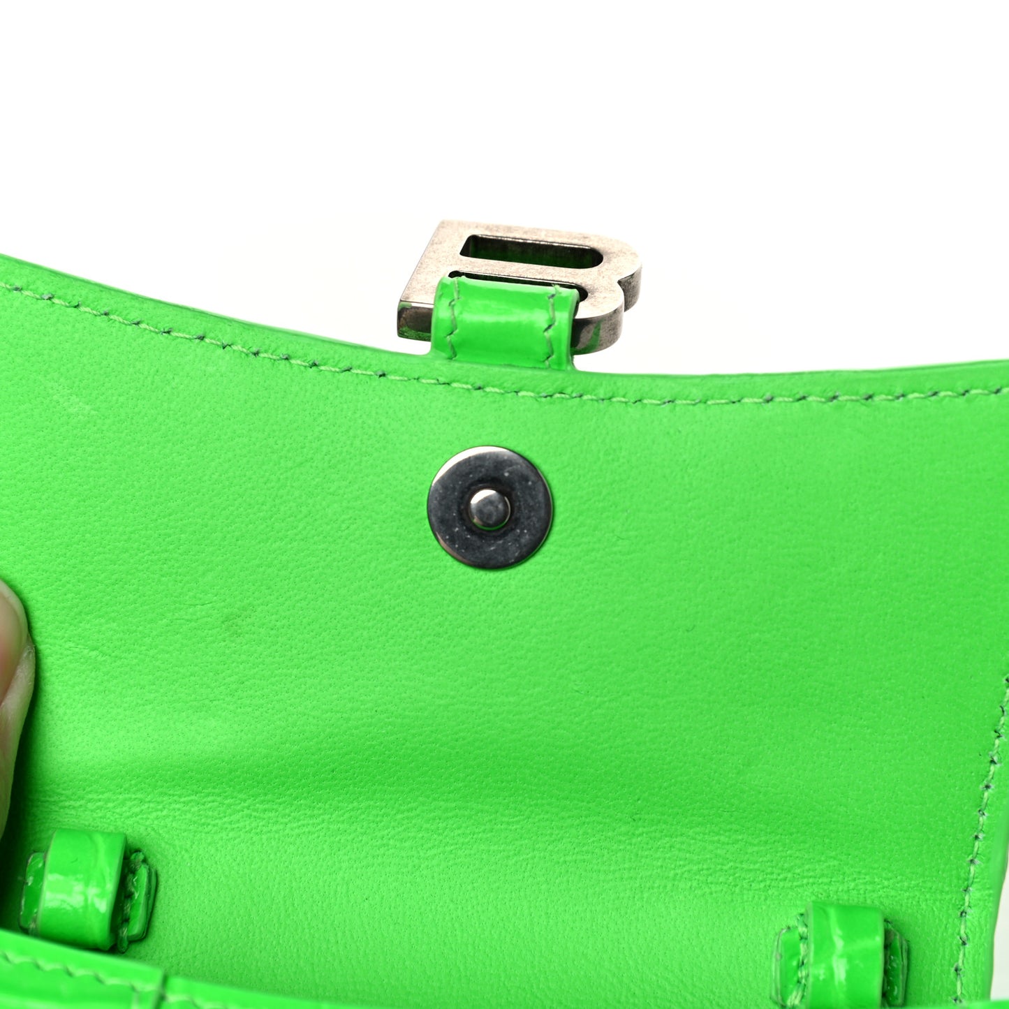 Shiny Calfskin Crocodile Embossed Hourglass Top Handle Bag Mini Fluo Green