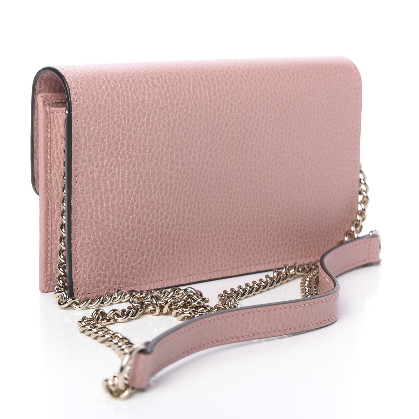 Dollar Calfskin Interlocking G Chain Wallet Soft Pink