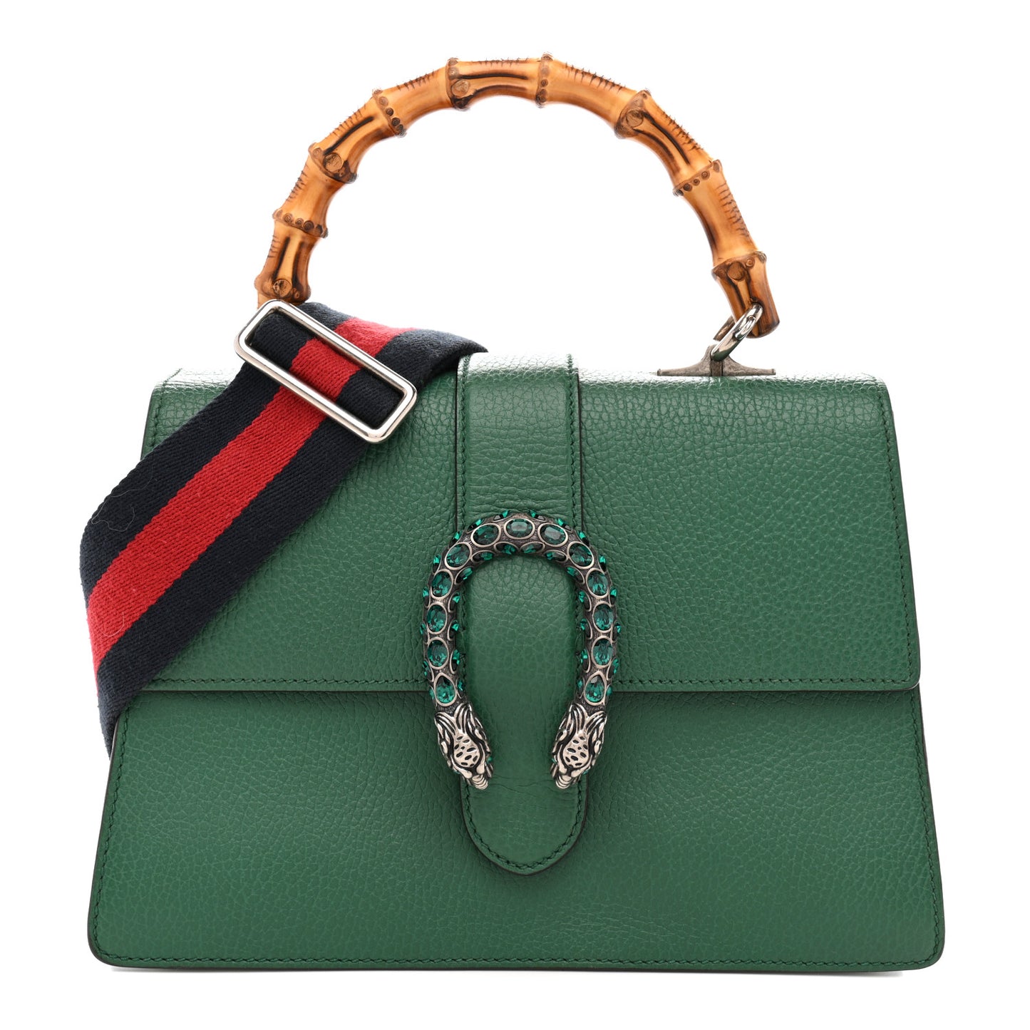Dollar Calfskin Crystal Web Medium Dionysus Bamboo Top Handle Bag Emerald