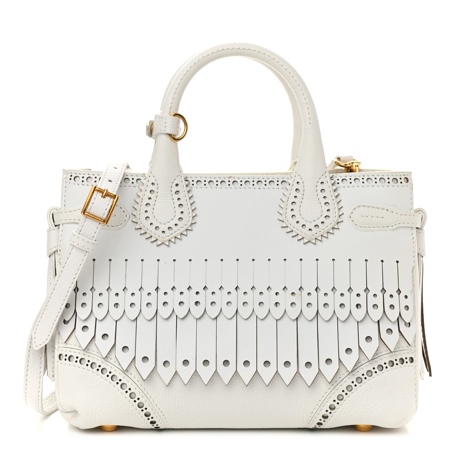 Burberry Calfskin Broguing Small Banner Tote White 1 of 12