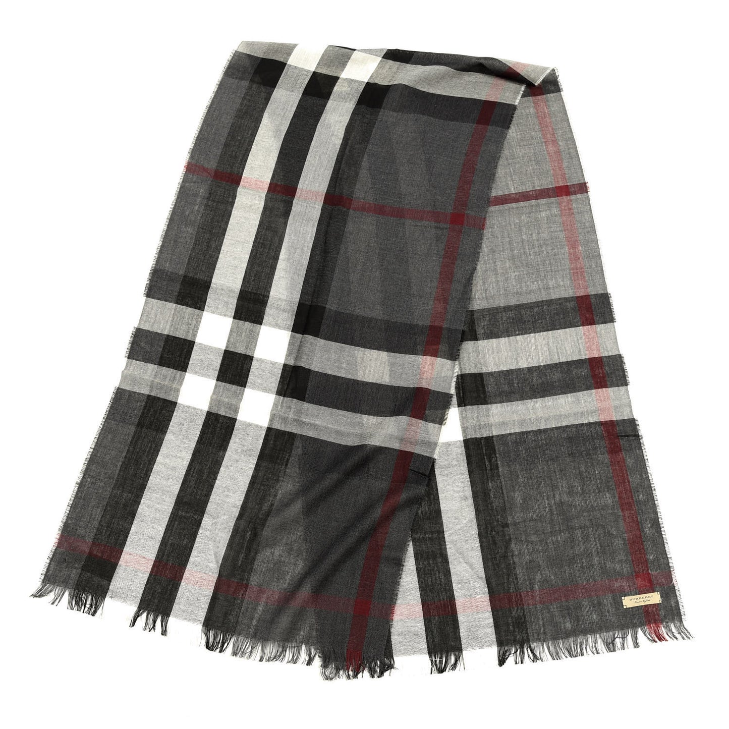 Wool Cashmere Check Lightweight Scarf Charcoal