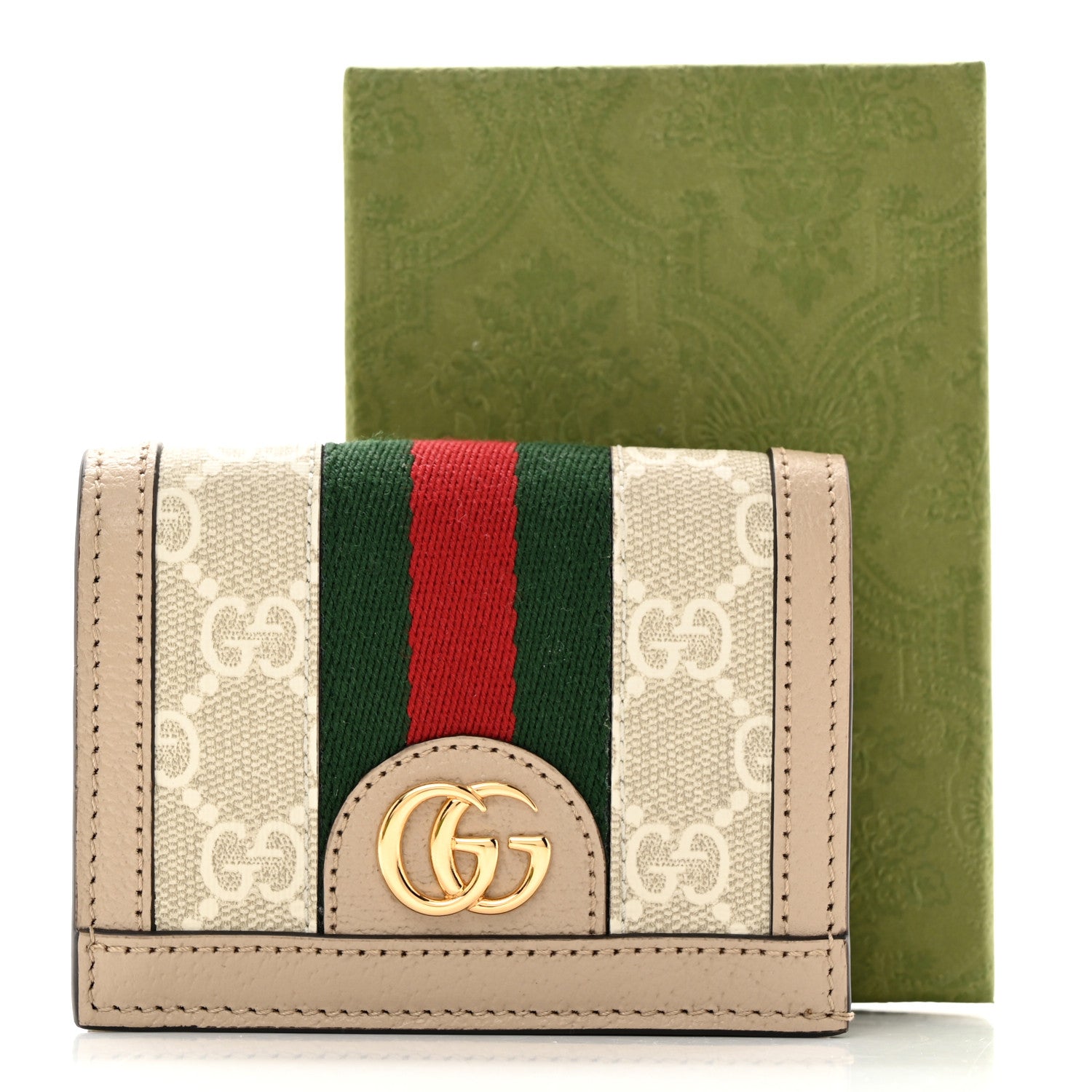 Gucci GG Supreme Monogram Textured Dollar Calfskin Web Ophidia Card Case Beige Mystic White Oatmeal 8 of 8