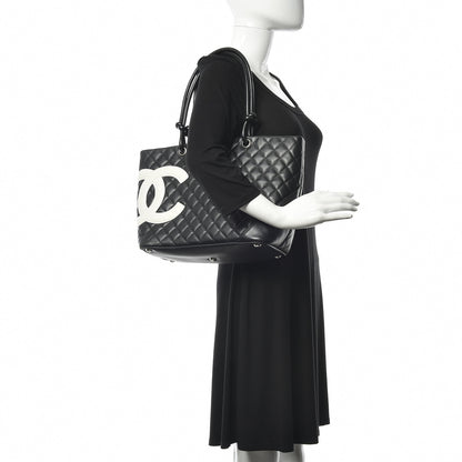 Chanel Calfskin Quilted Large Cambon Tote Black White 2 of 10