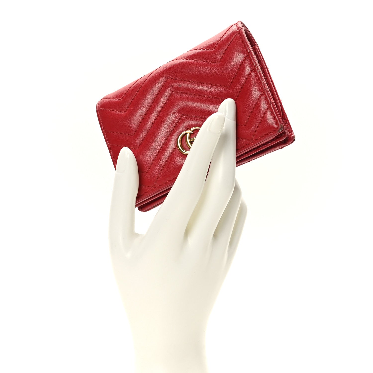 Gucci Calfskin Matelasse GG Marmont Card Case Wallet Hibiscus Red 2 of 12