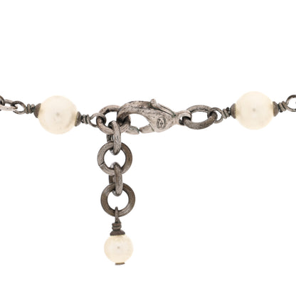 Chanel Graduated Pearl Crystal CC Long Necklace Silver 4 of 4