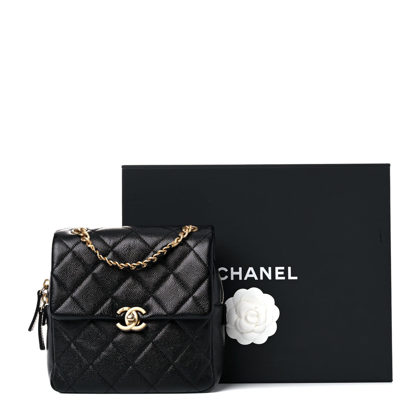 Shiny Caviar Quilted Chain Melody Backpack Black