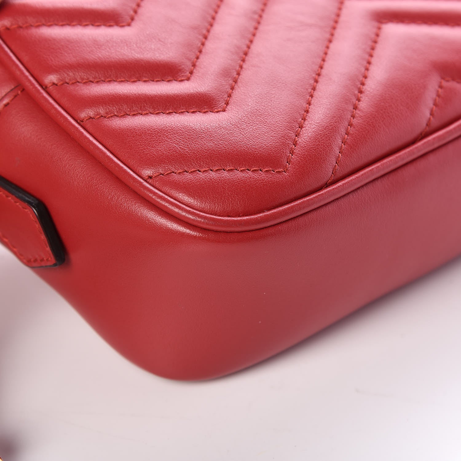 Gucci Calfskin Matelasse Mini GG Marmont Chain Shoulder Bag Hibiscus Red 14 of 15