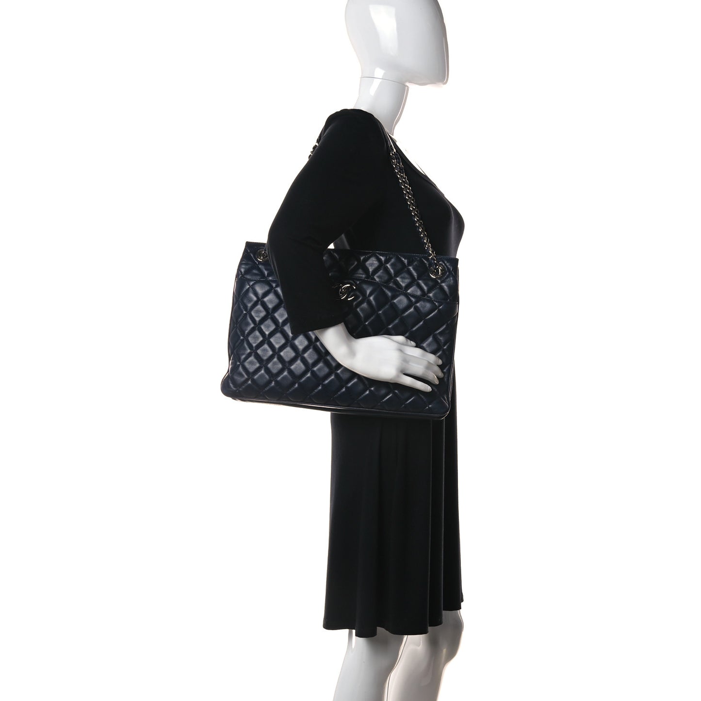 Lambskin Quilted Accordion Shopping Tote Navy