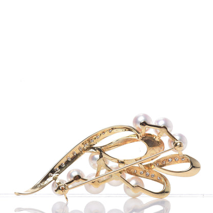 Mikimoto 18K Yellow Gold Diamond Akoya Pearl 5-6.5mm Ribbon Brooch 4 of 5