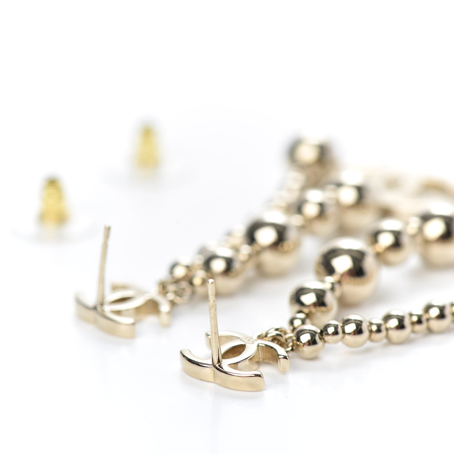 Chanel Metal CC Bead Drop Earrings Gold 3 of 5