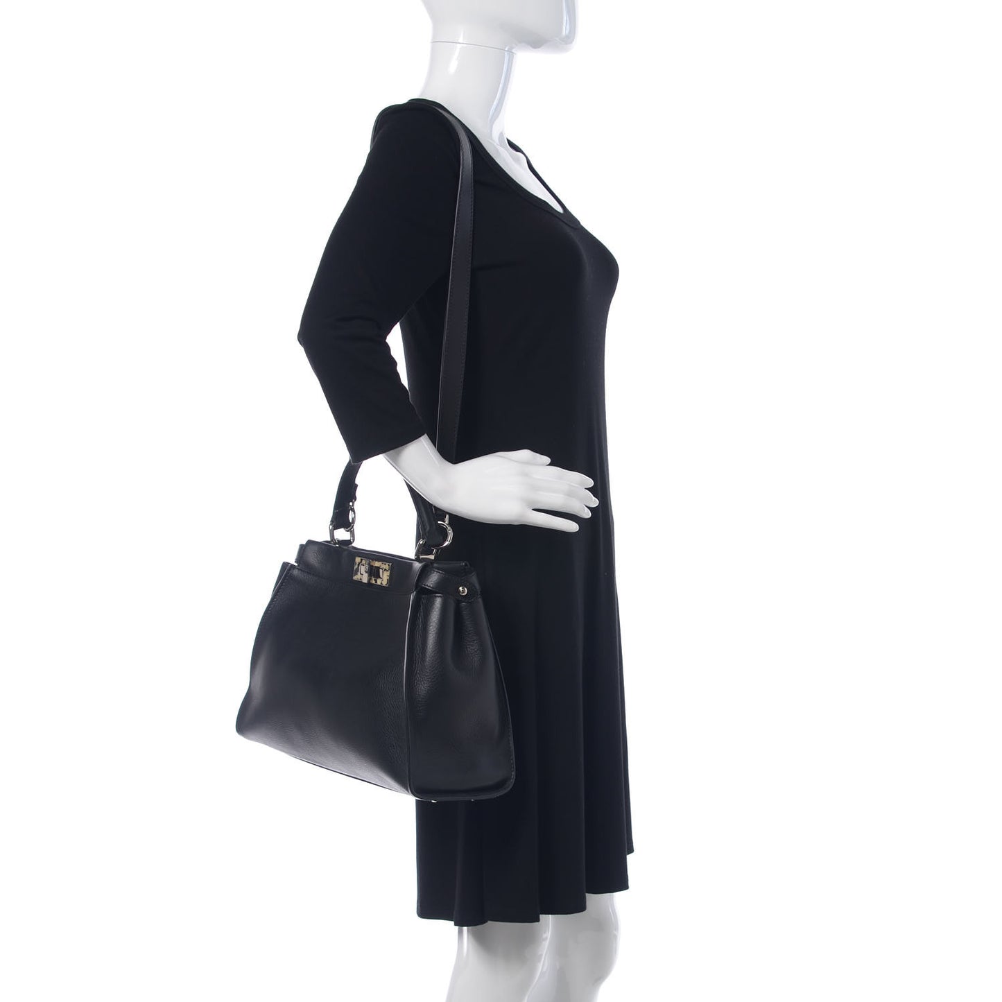 Vitello Dolce Shiny Nappa Plexglass Granite Medium Peekaboo Iconic Satchel Black