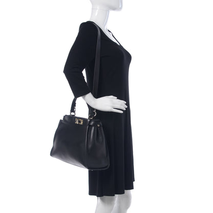 Fendi Vitello Dolce Shiny Nappa Plexglass Granite Medium Peekaboo Iconic Satchel Black 3 of 12
