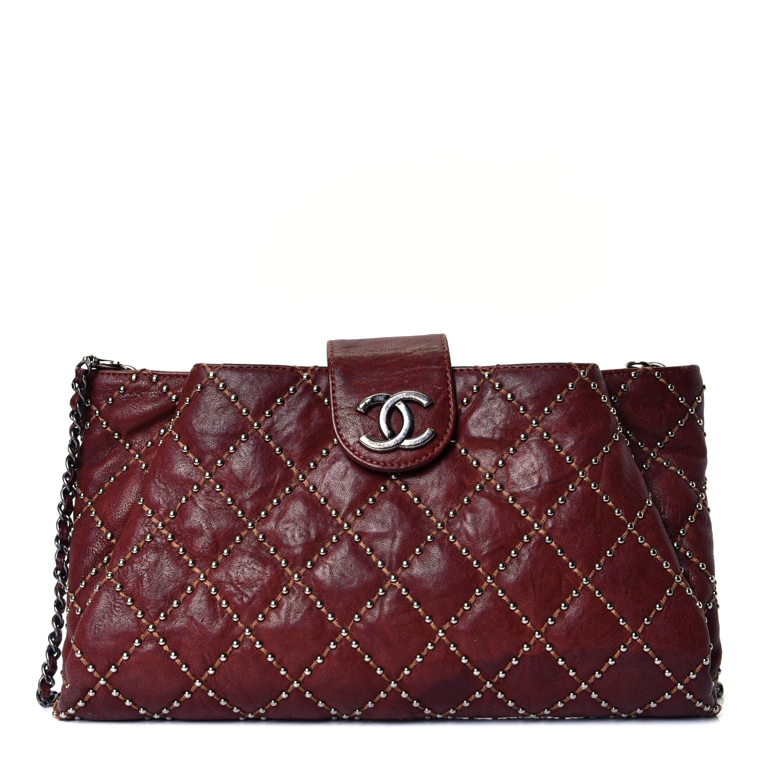Chanel Crumpled Lambskin Studded Paris Dallas Clutch With Chain Brown 1 of 4