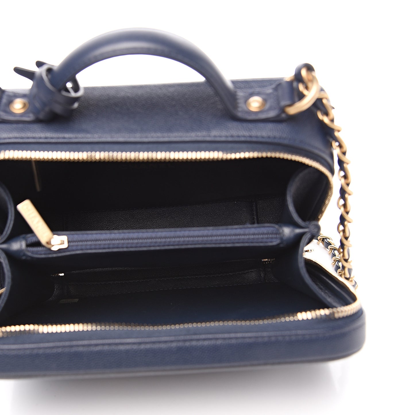 Caviar Quilted Medium CC Filigree Vanity Case Navy