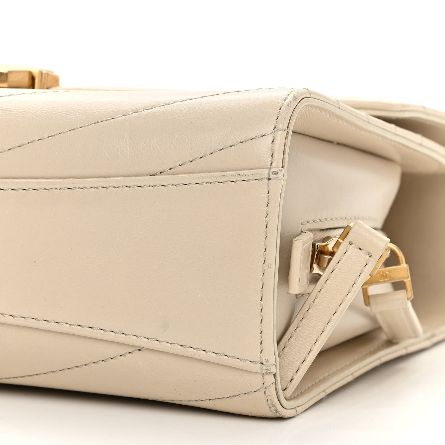 Chanel Calfskin Chevron Quilted Medal Flap Beige 10 of 12