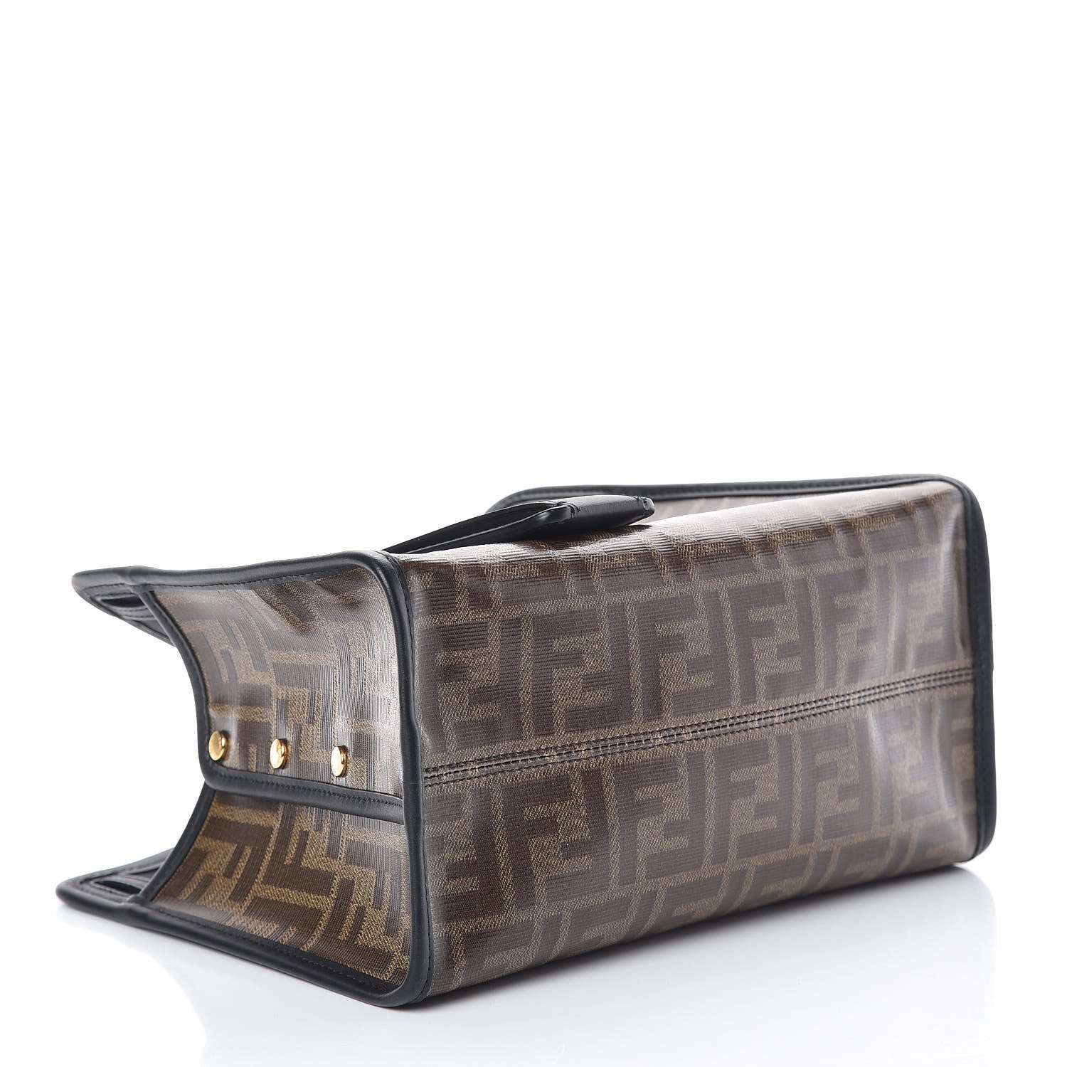 Fendi Glazed Fabric Vitello Century FF 1974 Stamp Patch Mini Peekaboo Defender Cover Mogano Panna Black 3 of 10
