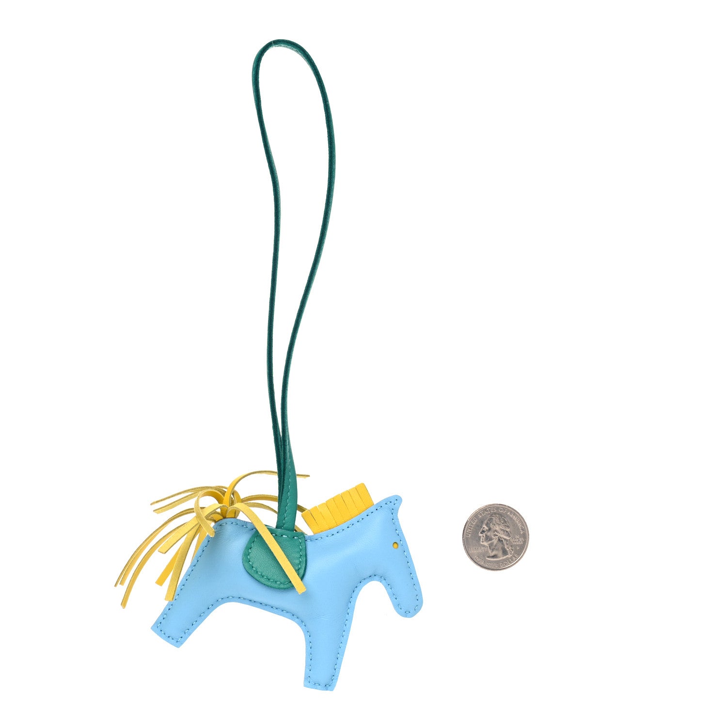 Hermes Milo Lambskin Grigri Rodeo Horse Bag Charm PM Bleu Celeste Lime Malachite 2 of 3