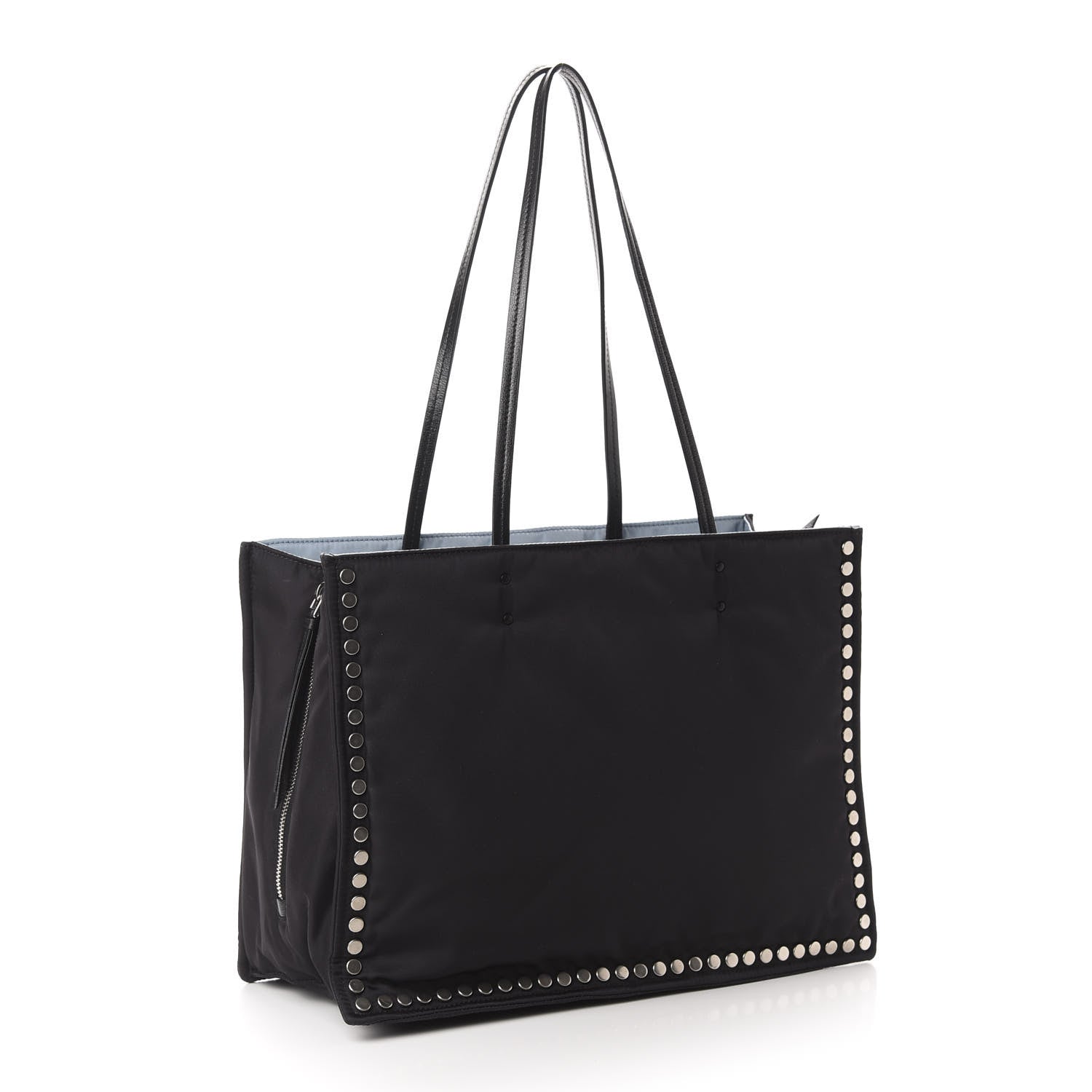Prada Tessuto Nylon Etiquette Studded Tote Black Astrale 3 of 10