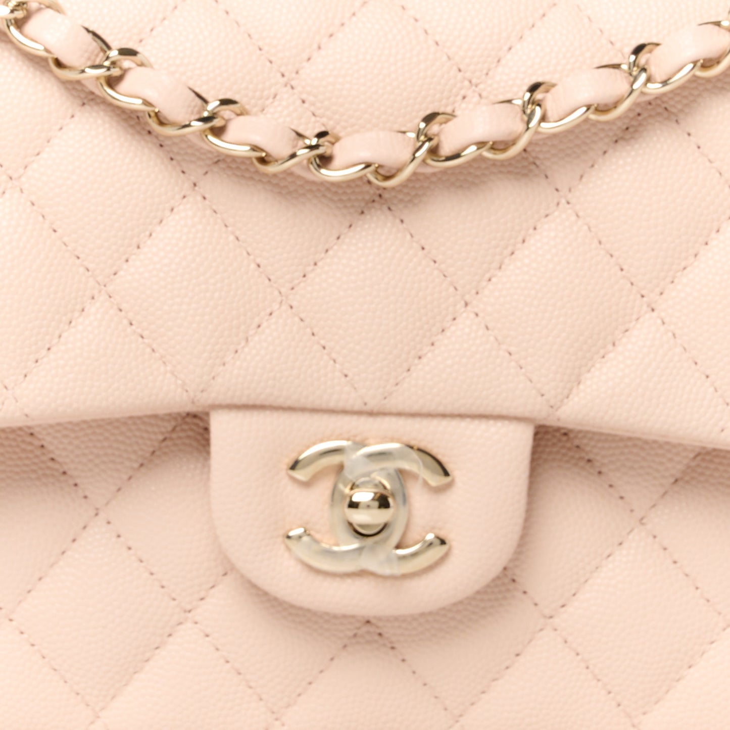 Caviar Quilted Medium Double Flap Light Beige